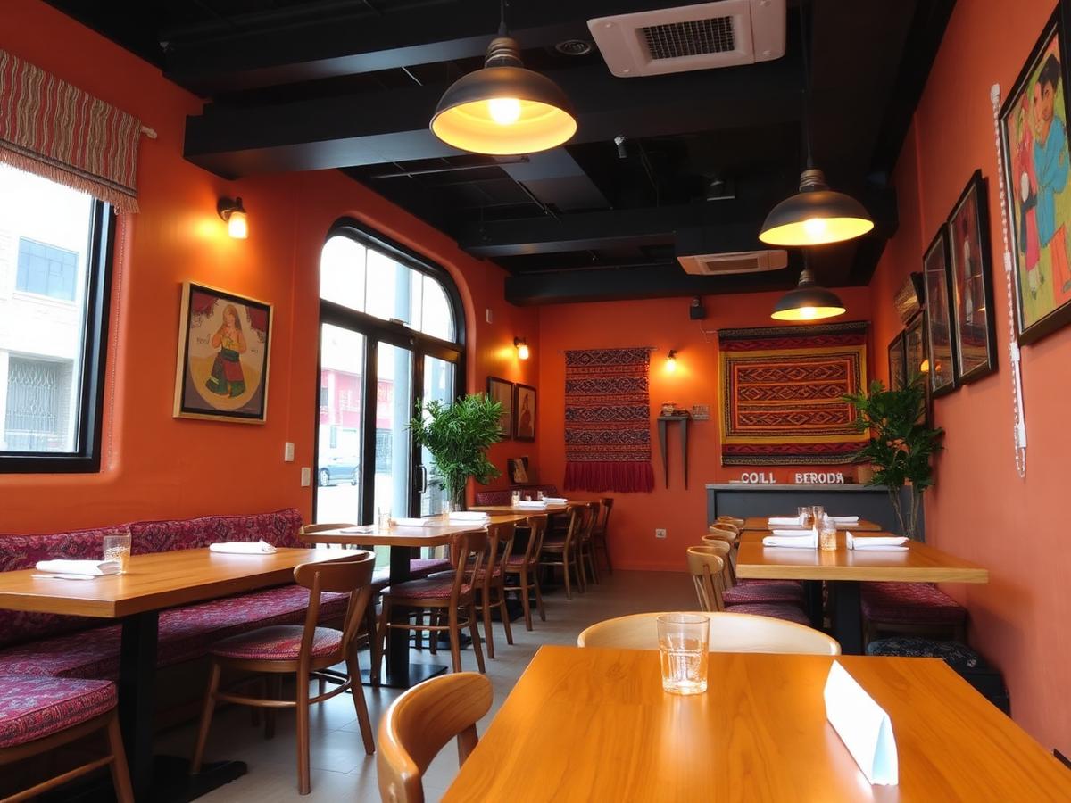 Cozy interior of Peruvian Terminal with warm terracotta walls and Andean textiles